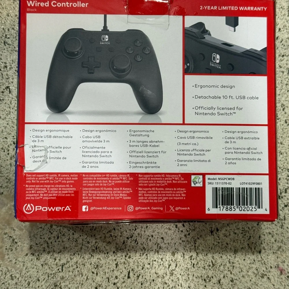 PowerA Wired Controller for Nintendo Switch with 3m USB Cable - Good Condition